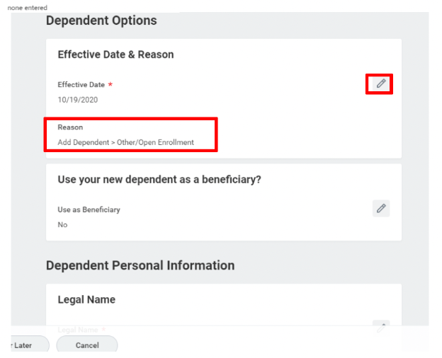 Add dependent reason options on workday
